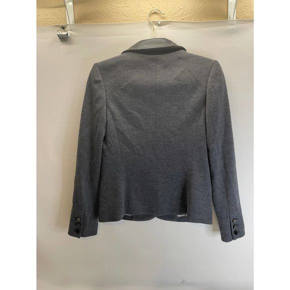 Tory Burch Gray & Black Wool Blend Blazer with Faux Leather Collar - Picture 7 of 7